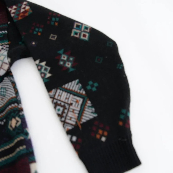 VTG  Tosani Black Purple Teal Geometric Shapes made in Canada Button Up Cardigan - Picture 6 of 13